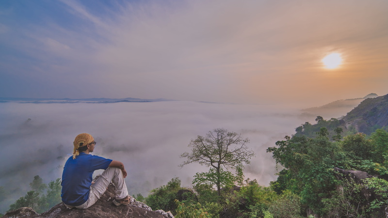 idyllic, sun, landscape, mountain, wayanad, kerala, tranquility, one person, 5K, sunset, beauty in nature, lifestyles, looking at view, cloud - sky, non-urban scene