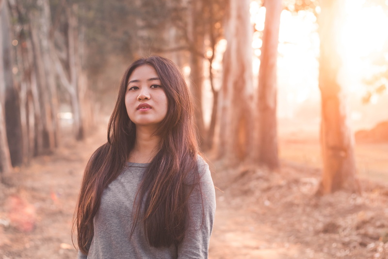 girl, teenager, forest, young women, eyes, hairstyle, goldenhour, land, woodland, indian, adult, india, nature, sun, contemplation, brown hair, portrait
