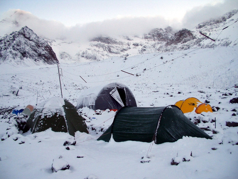 argentina, non-urban scene, camping, base camp, winter, landscape, white color, snowcapped mountain, expedition, tents, outdoors, mountain, daytime, tranquil scene
