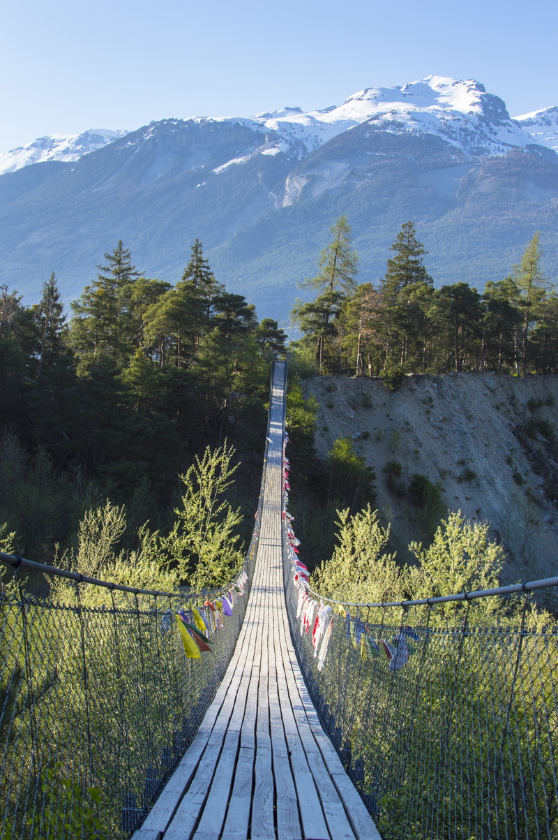 5K, tranquility, no people, alpine, tranquil scene, tree, scenics - nature, outdoors, sky, nature, the way forward, footbridge, wood, switzerland, day