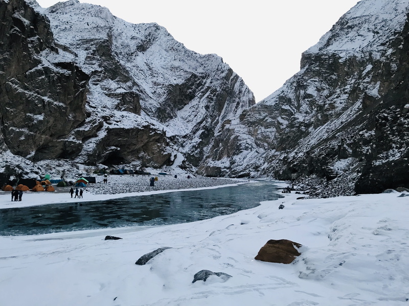 white color, tranquil scene, nature, zanskar valley rd, sport, glacier, surrounded, river, tranquility, human, adventure, scenics - nature, sports, rock