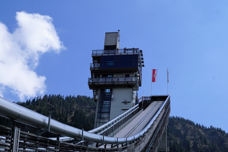building, blue, winter, built structure, tourism, cloud - sky, tree, bridge, Ski, alpine, concrete, Oberstdorf, Allgäu, water, ski jump, tower, 4K, technology