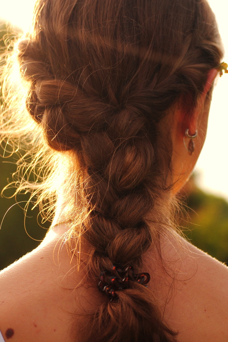 young adult, rear view, human hair, showing, 2K, hair, lifestyles, portrait, close-up, adult, blond hair, one person, plait, braided hair, long hair, real people