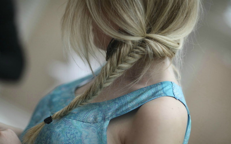 Braids, hair, young adult, rear view, real people, indoors, portrait, one person, leisure activity, 1080P, adult, long hair, Fishtail Braid, headshot