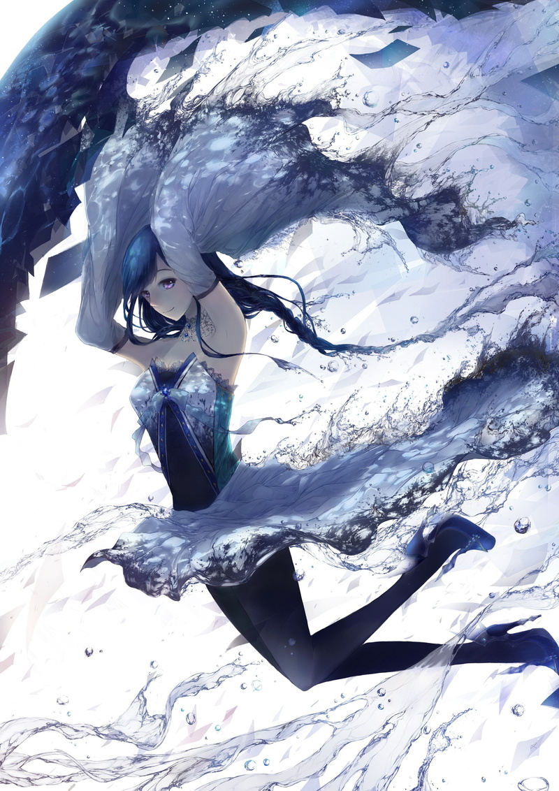 jewelry, Alys, Fishtail Braid, ribbon, Long Hair, 2K, Anime Girls, Thighs, artwork, anime, dress, water