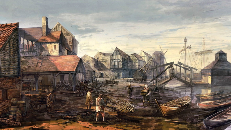 digital, the past, history, boats, no people, day, travel destinations, nature, The Witcher, architecture, painting, concept art, residential district
