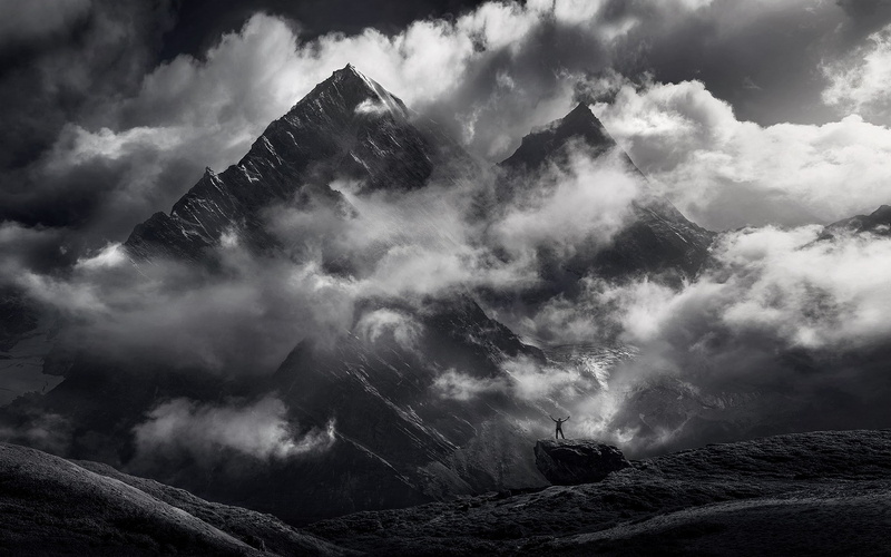 landscape, sky, storm, dramatic sky, outdoors, nature, fog, no people, solid, mountain, power in nature, clouds, tranquility, rock - object, ominous, tranquil scene