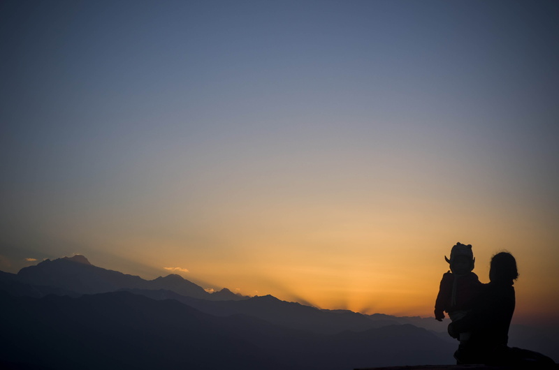mom, sunset, real people, activity, silhouette, tranquility, leisure activity, lifestyles, himalaya, scenics - nature, nature, beauty in nature, non-urban scene
