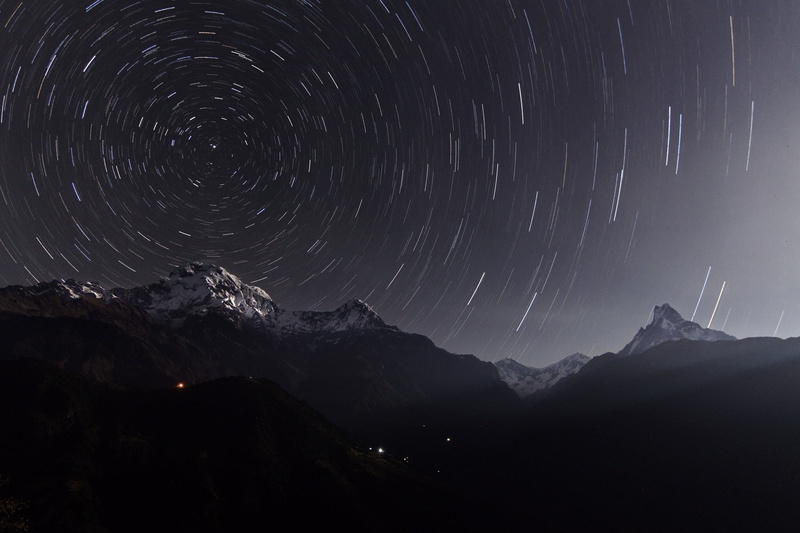 excerpt, scenics - nature, tranquil scene, 1080P, nature, no people, mountain, long exposure, motion, star trail, mountain range, the Himalayas, Nepal