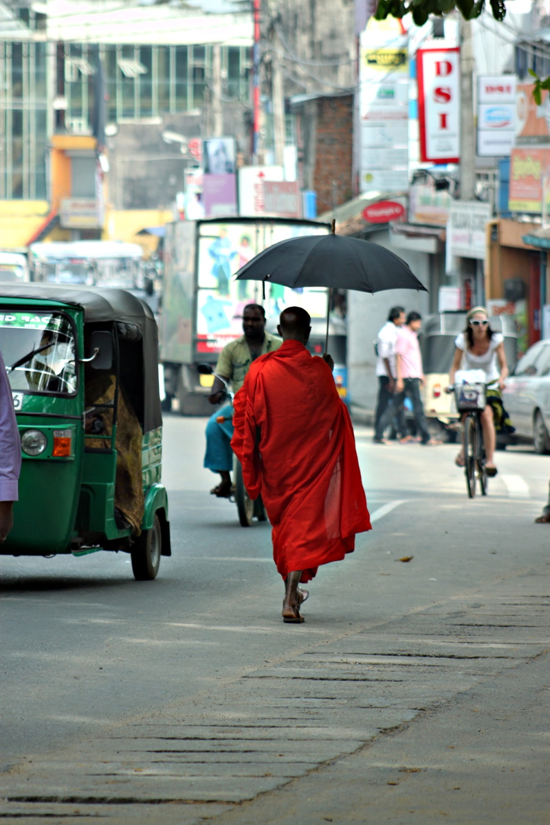 city life, east, road, colorful, transportation, city, real people, outdoors, incidental people, men, mode of transportation, buddha, ceylon, travel, orange