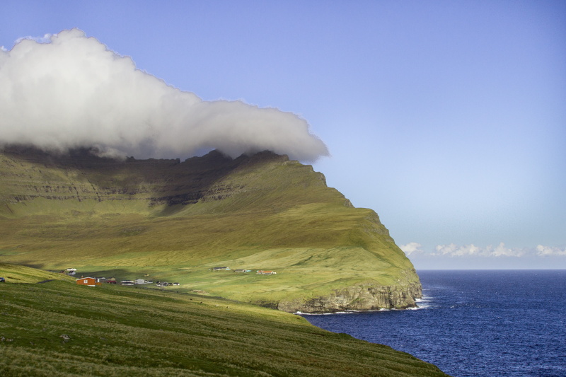 sky, green color, blue, beauty in nature, outdoors, scenics - nature, land, Clouds, 4K, nature, Faroe Islands, non-urban scene, grass, tranquil scene