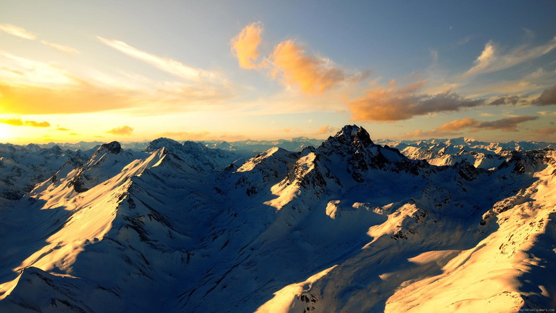 cloudy, cloud, sun, mountain, snow, landscape, 1080P, moutains, sky, white, blue