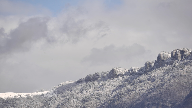 environment, 4K, tranquility, beauty in nature, nature, mountain, rock, cold temperature, mountain peak, coniferous tree, scenics - nature, day, snow