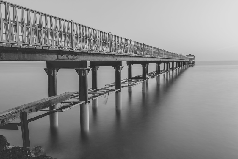 tokina, 4K, beach, seascape, kuwait, longexposure, IMG, landscape, blackandwhite, photo, pier, bridge - Man Made Structure, bride, grayscale