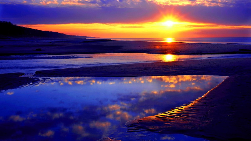 sunset, 1080P, sand, sun, coast, beach, rise, water, 3d and abstract