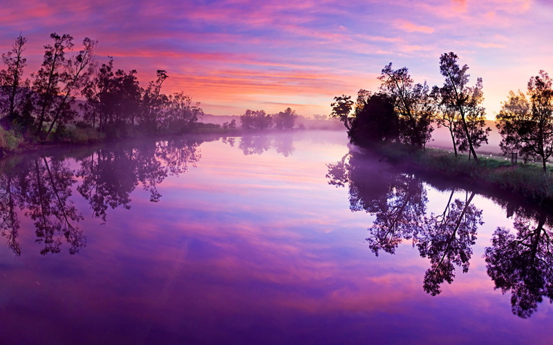 white, widescreen, clouds, orange, nice, lagoon, grove, water, landsc, blue, photo, background, rising, foggy, sun, horizon, 2K