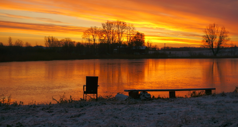 5K, bench, lake, orange, body, golden, dusk, sunset, body of water, front, golden hour, hour, Sun Rising, water, nature, outdoors, asylum, landscape