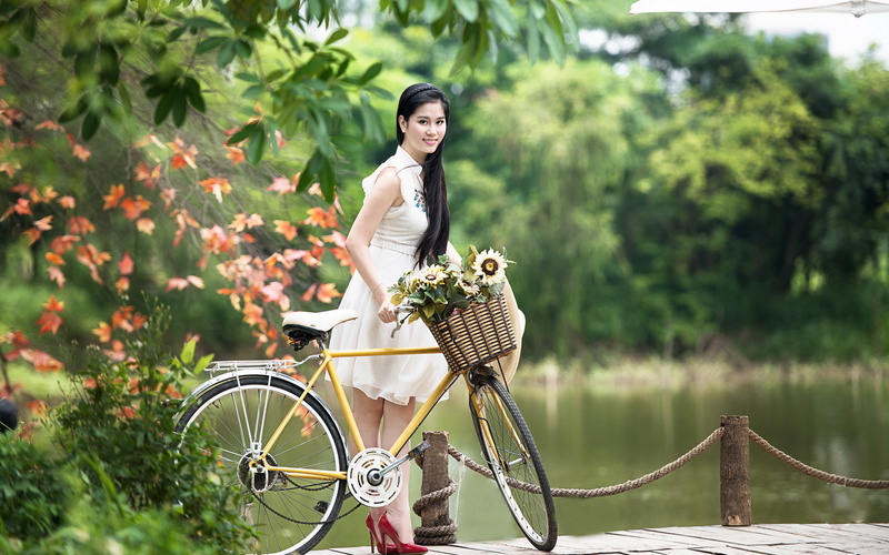 sun rise, 1920x1200, Woman, Bicycle, hd nature, 1080P, girls