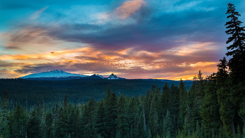 nature, afterglow, pine tree, cloud - sky, dawn, beauty in nature, environment, wilderness, idyllic, outdoors, sky, diamond peak, tree, non-urban scene