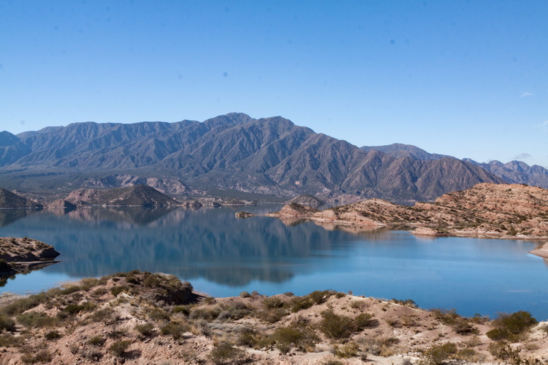 non-urban scene, tranquil scene, lake, remote, nature, no people, dam, clear sky, 4K, arid climate, scenics - nature, potrerillos, mendoza, landscape