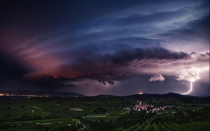 dramatic sky, clouds, nature, cloud - sky, architecture, Lights, Lightning, landscape, night, no people, plant, field, 1080P, Hill, outdoors, beauty in nature