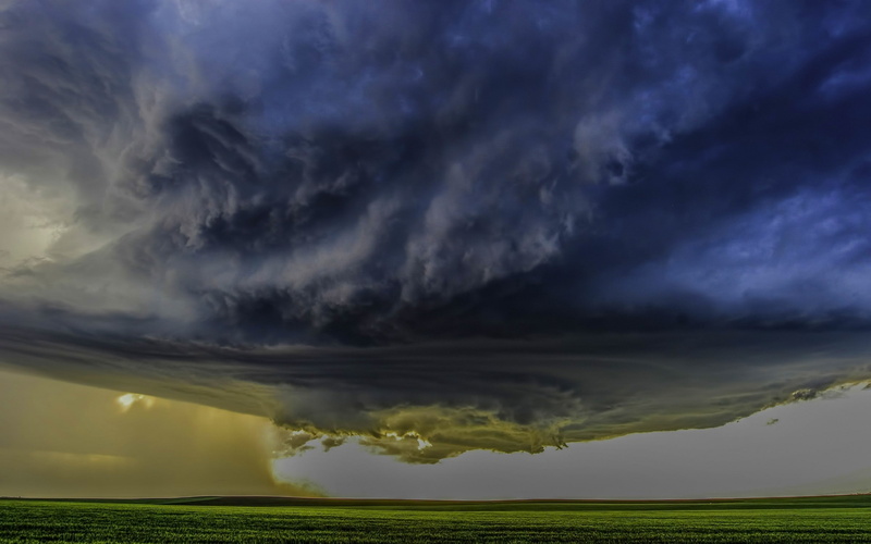 1080P, beauty in nature, tranquil scene, horizon, field, idyllic, sky, thunder, water, landscape, ominous, Supercell, non-urban scene, scenics - nature