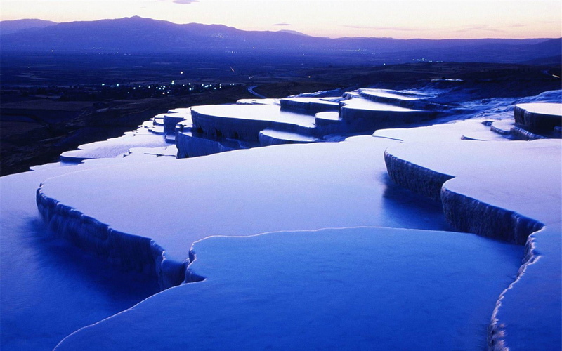 scenics - nature, sky, snow, denizli, pamukkale, cold temperature, mountain, high angle view, tranquility, no people, 1080P, river, landscape, city, frozen