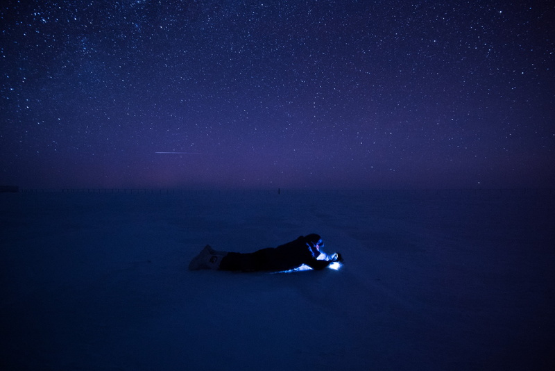 horizon, stars, landscape, Concordia Research Station, ice, torchlight, lying on front, snow, 2K, Antarctica, long exposure, evening, men, nature, isolation