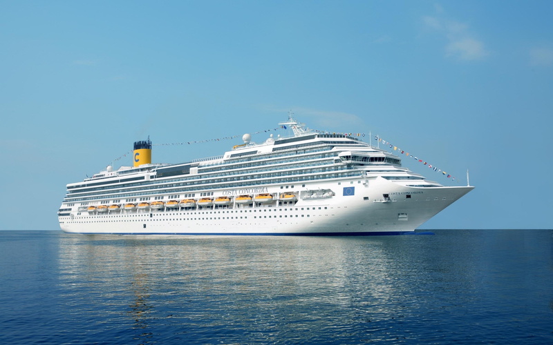 costa concordia, blue, craft, mode of transportation, nature, 2K, sea, white color, blue background, outdoors, copy space, no people, water, passenger craft