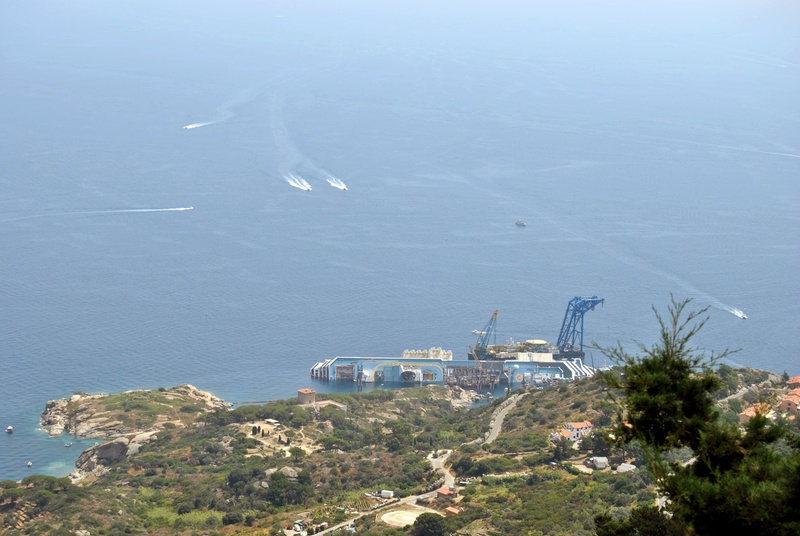 water, barge, no people, mountain, mediterranean, tree, concordia, day, high angle view, ship, cruise, beach, outdoors, scenics - nature, nature, transportation