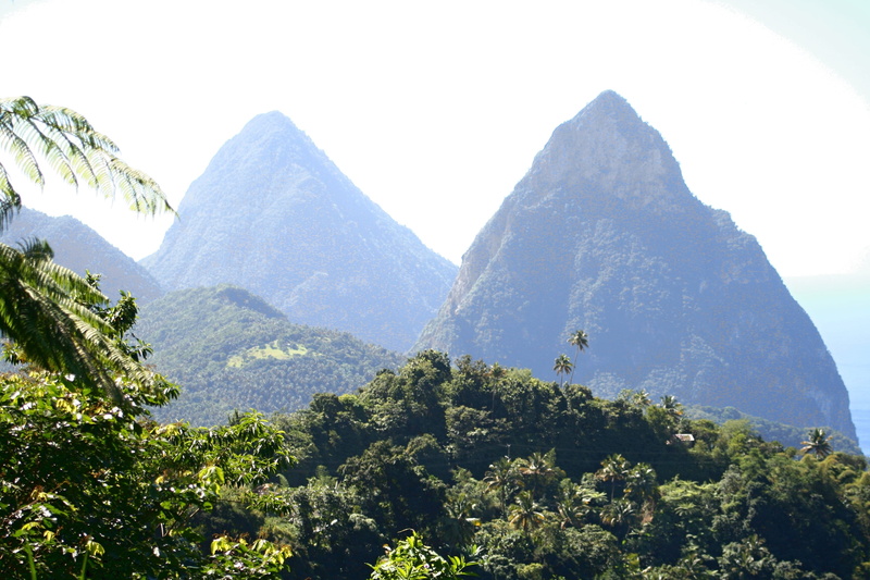 gros pitons, mountain, trees, nature, scenics - nature, covered, non-urban scene, blue, sky, mountains, tree, no people, scenics, water, tranquil scene