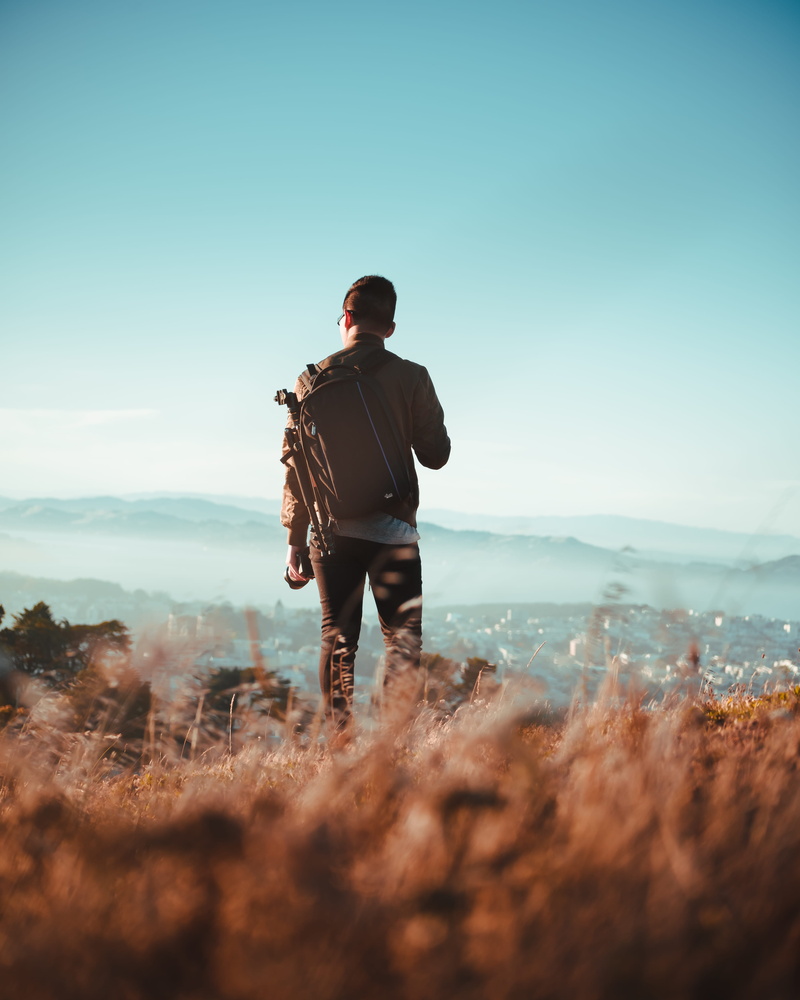 casual clothing, full length, men, aerial, clear sky, real people, hike, outdoors, sky, san francisco, landscape, person, land, view, photographer, hiking