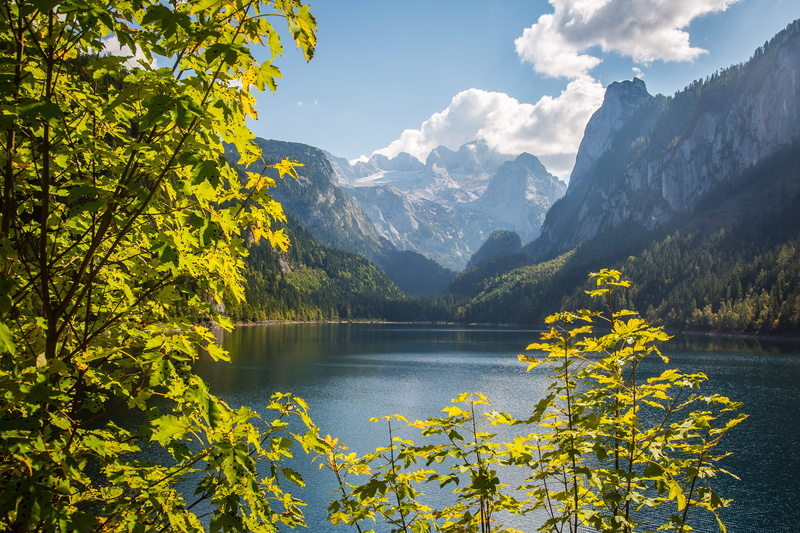 gosau, non-urban scene, tranquil scene, green color, sky, idyllic, beauty in nature, 5K, mountain range, growth, dachstein, scenics - nature, outdoors