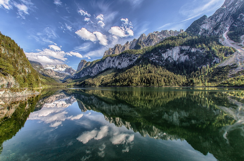 reflection, Alps, Lake Gosau, lake, mountains, 1080P, Austria