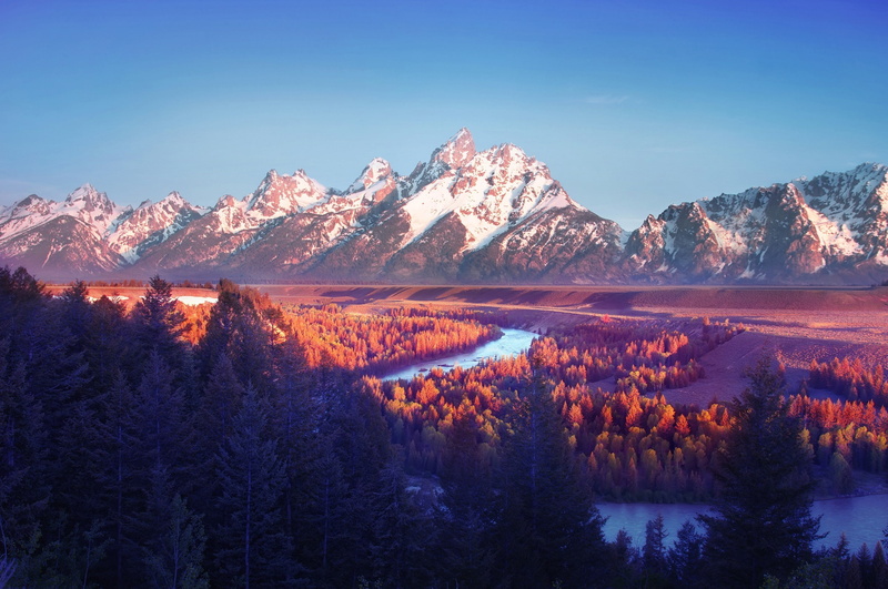 snake river overlook, 2K, landscape, mountains, Grand Teton National Park, Wyoming