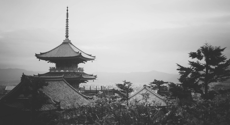 monochrome, building, Asia, far view, 1080P, Asian architecture