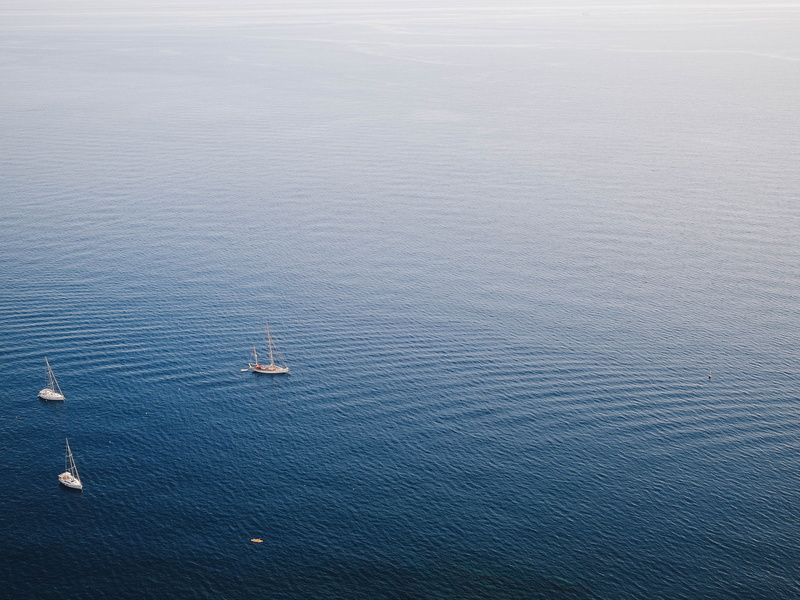 waves, sea, nature, ship, boat, sailing, sailing ship, water, 4K, far view, landscape