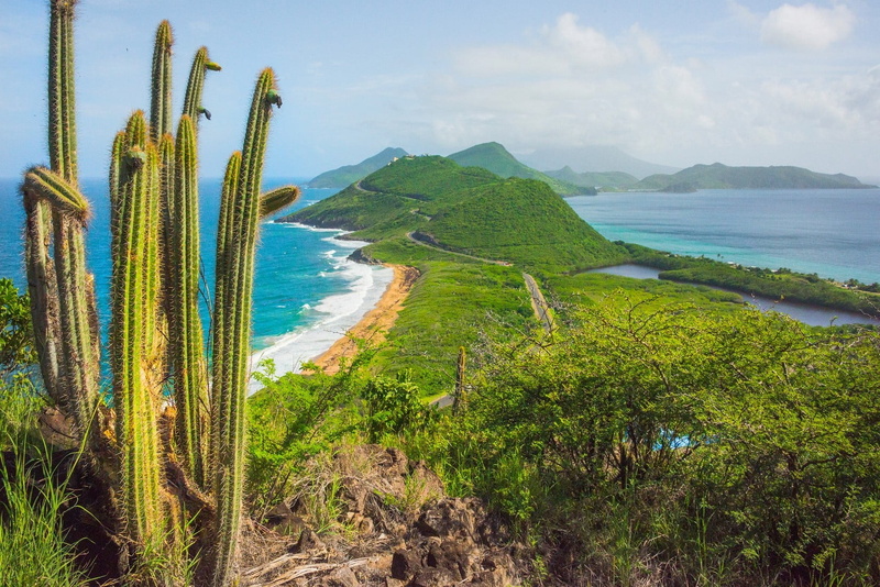 far view, beauty in nature, sky, covered, no people, nature, cloud - sky, green, grass, growth, shrubs, mountain, tropical, bay, hills, day, cactus, island