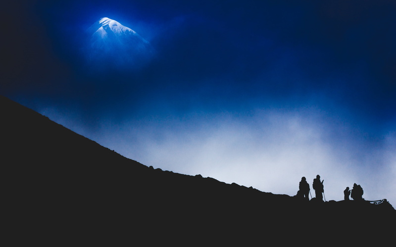  landscape, togetherness, hill, hiking, Theodor Lundqvist, people, rock climbing, dark, 4K, mountain, rock, women, standing, silhouette, lifestyles