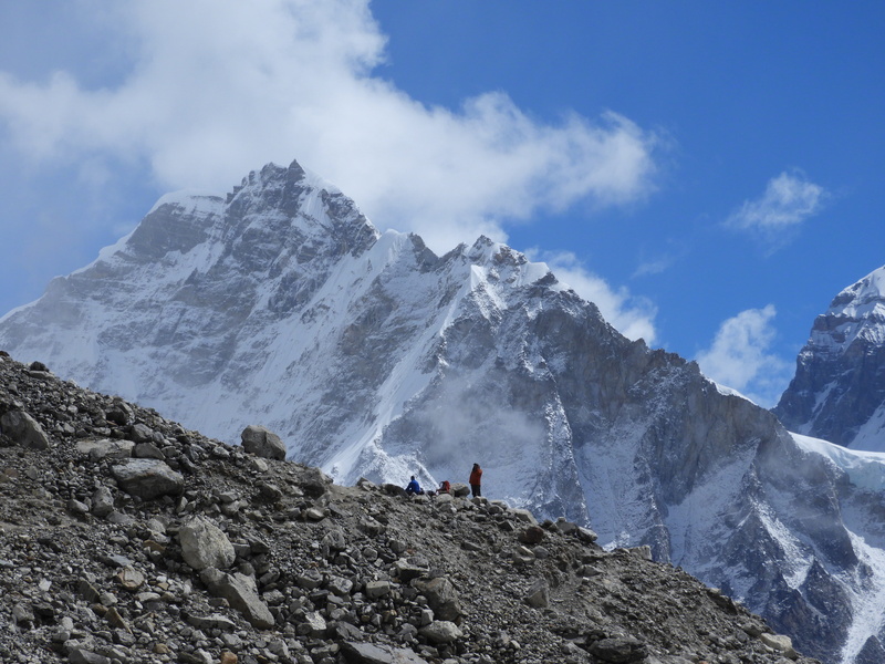 gorak shep, mountain peak, khumjung, scenics - nature, nepal, winter, leisure activity, snowcapped mountain, mountain, sky, day, cloud - sky, activity