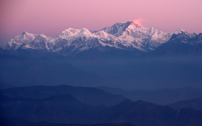kachendzonga, nature, sunrise, purple, kissed, 4K, landscape, pink, photography, darjeeling, india, mountains, sun