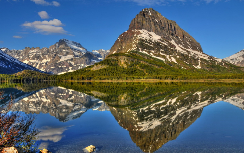cold temperature, lake, formation, reflection lake, outdoors, reflection, sky, mountain peak, winter, 2K, snowcapped mountain, waterfront, Glacier National Park