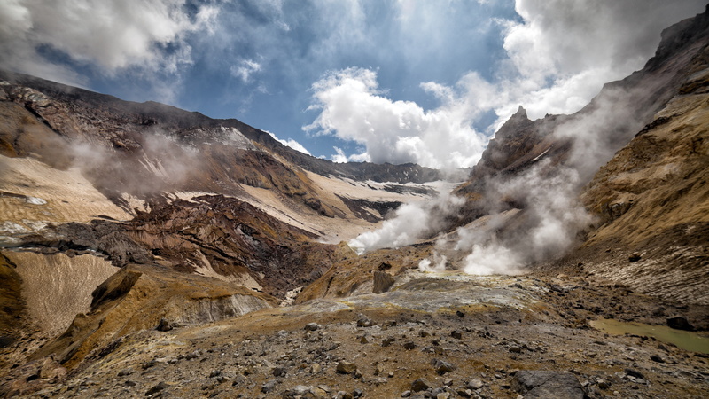 smoke - physical structure, arid climate, climate, environment, rock, landscape, power in nature, outdoors, volcano, steam, non-urban scene, nature, sky