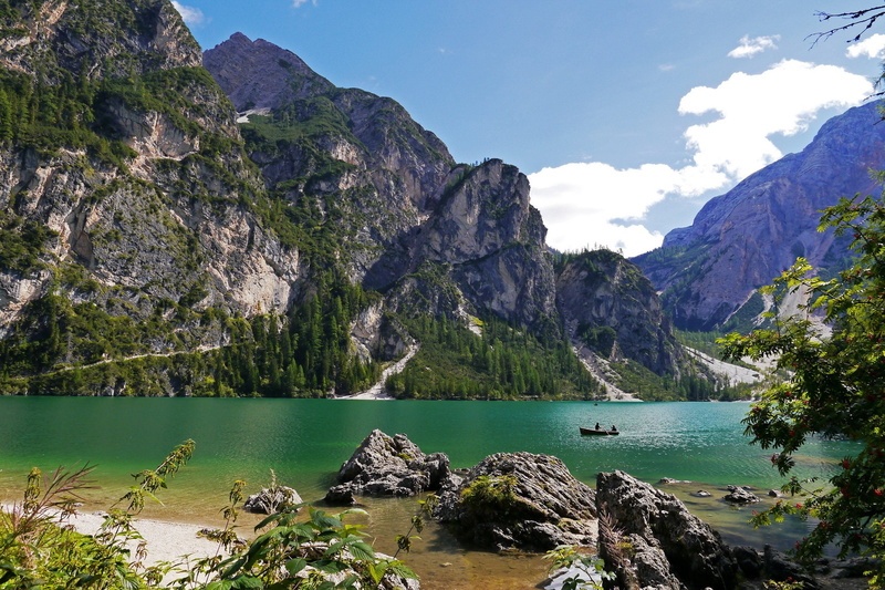 lake, fishing, nature, 1080P, mountains, braies, italy, boat