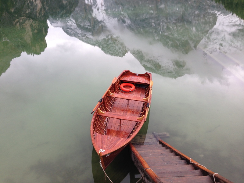 sky water, non-urban scene, Wood, south tyrol, rowboat, floating on water, lake braies, dolomites, scenics - nature, river, water, no people, 2K, reflections