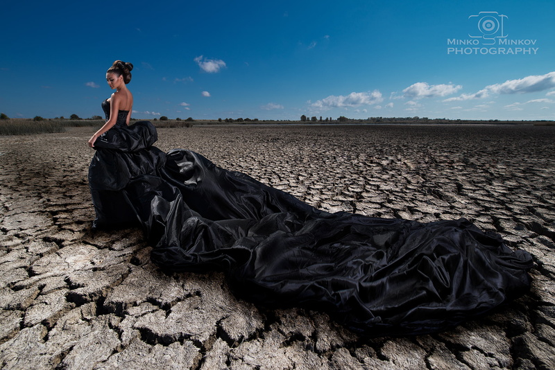 lifestyles, desert, barren, field, full length, black dress, environment, frock, adult, arid climate, young adult, 1080P, nature, one person, sky, leisure activity