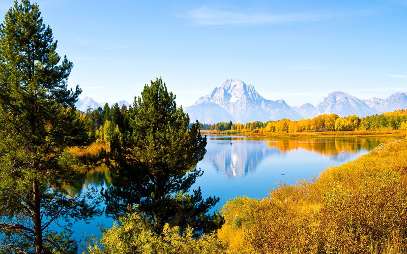 Wyoming, Mountains, Grand, Trees, Lake, Park, USA, Teton, 1080P, National