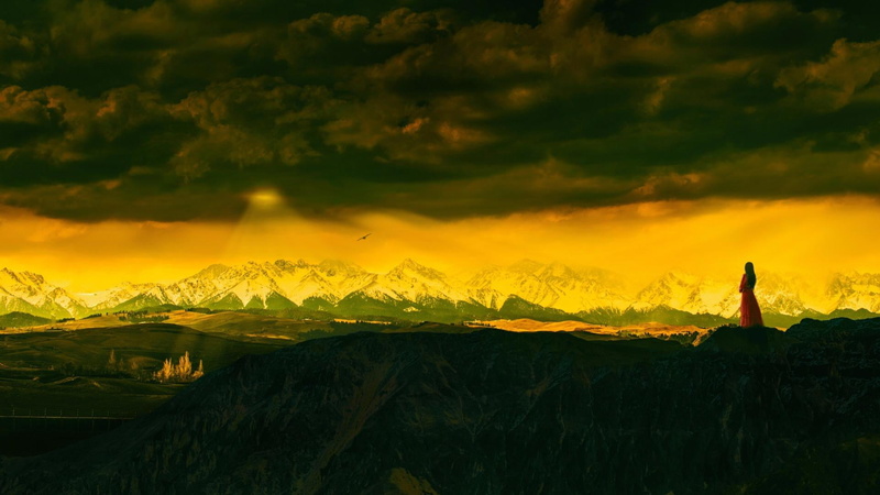 mountain, environment, art, orange color, mountain peak, idyllic, cloud - sky, mount scenery, gongga mountain, outdoors, beauty in nature, sky, view, nature