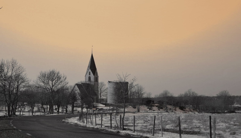 building, spire, no people, architecture, bare tree, winter, cold temperature, Southern, religion, built structure, sunset, tree, 1080P, nature, Gotland