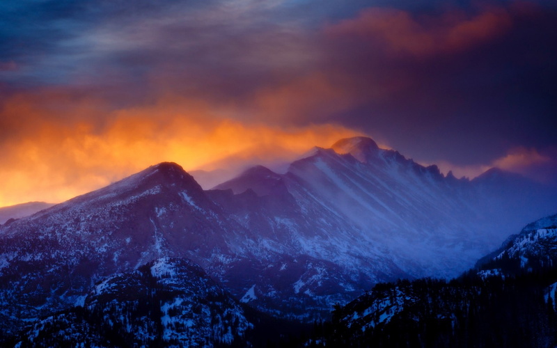 landscape, nature, clouds, forest, snowy, mist, peak, snowy peak, rocky mountain national park, sunset, national, park, 1080P, winter, rocky, mountain
